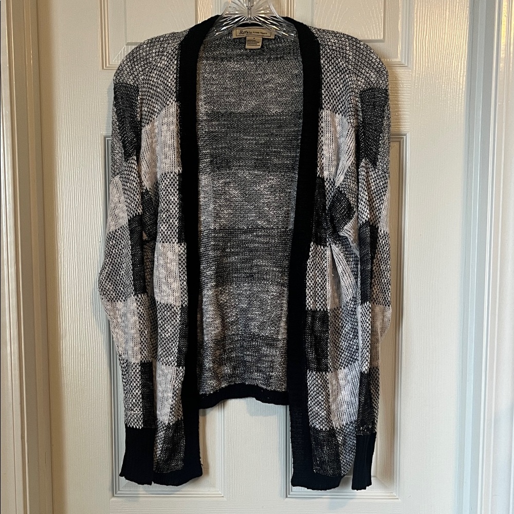Flying Tomato Black and White Plaid Open-Front Cardigan